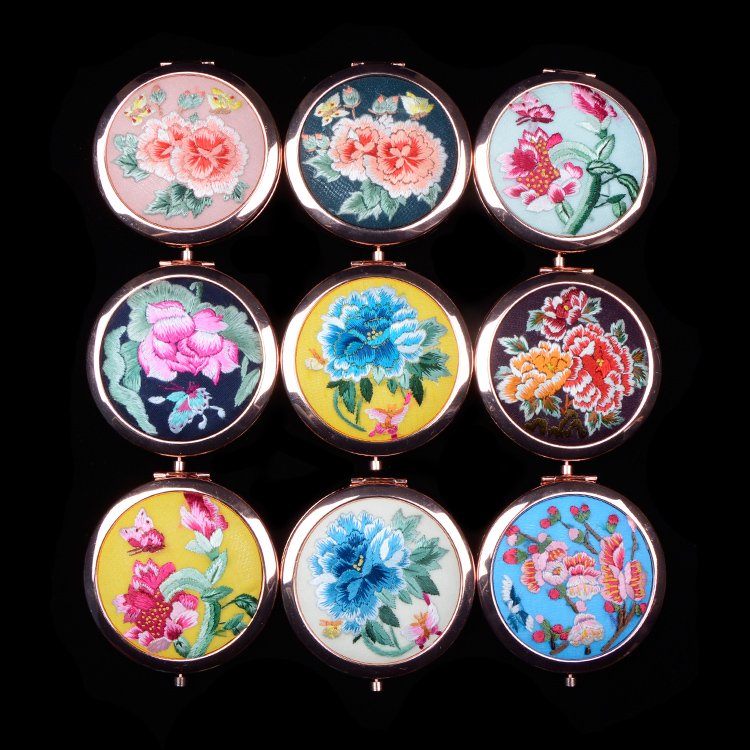 红桥化妆随身镜精品出国送礼刺绣中国风古风摄影 手绣镜子